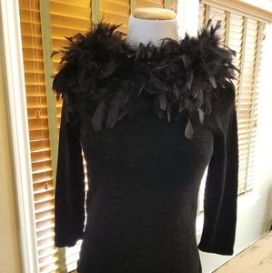 NWOT - Black rayon blend sweater, feather neck